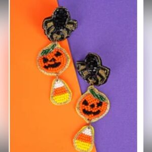 Halloween Beaded Spider and Pumpkin Earrings